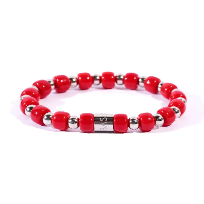 Bracciale Uomo Ivan Basile Elastico Acciaio Pietra Ceramica Rosso Fluo LV_11-L