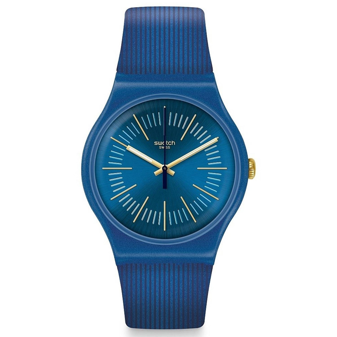 Orologio Uomo Gomma Resina Swatch Quarzo Solo Tempo Blu Oro Cyderalblue SUON143