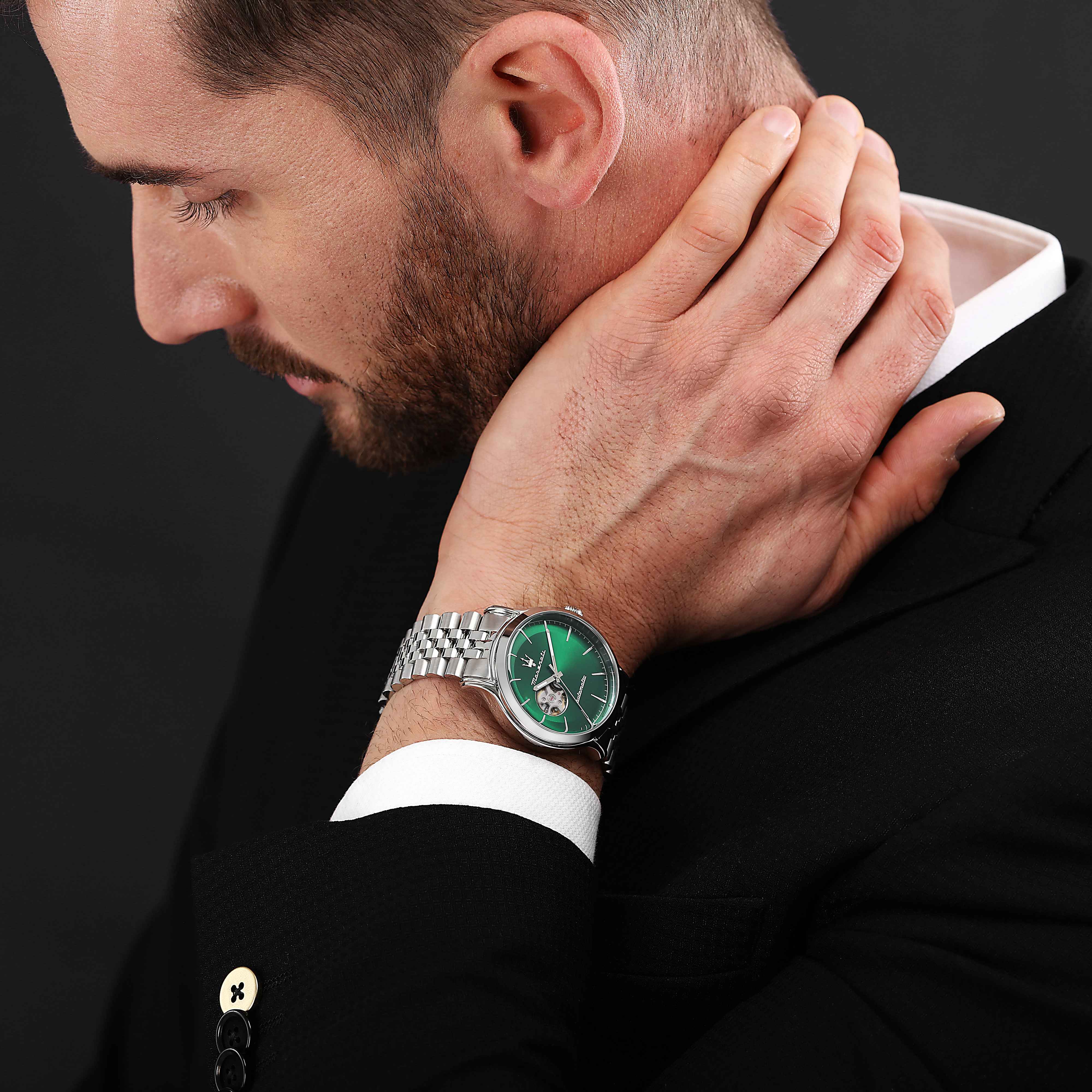 Orologio Uomo Maserati Acciaio Open Heart Verde Automatico Solo Tempo R8823118010
