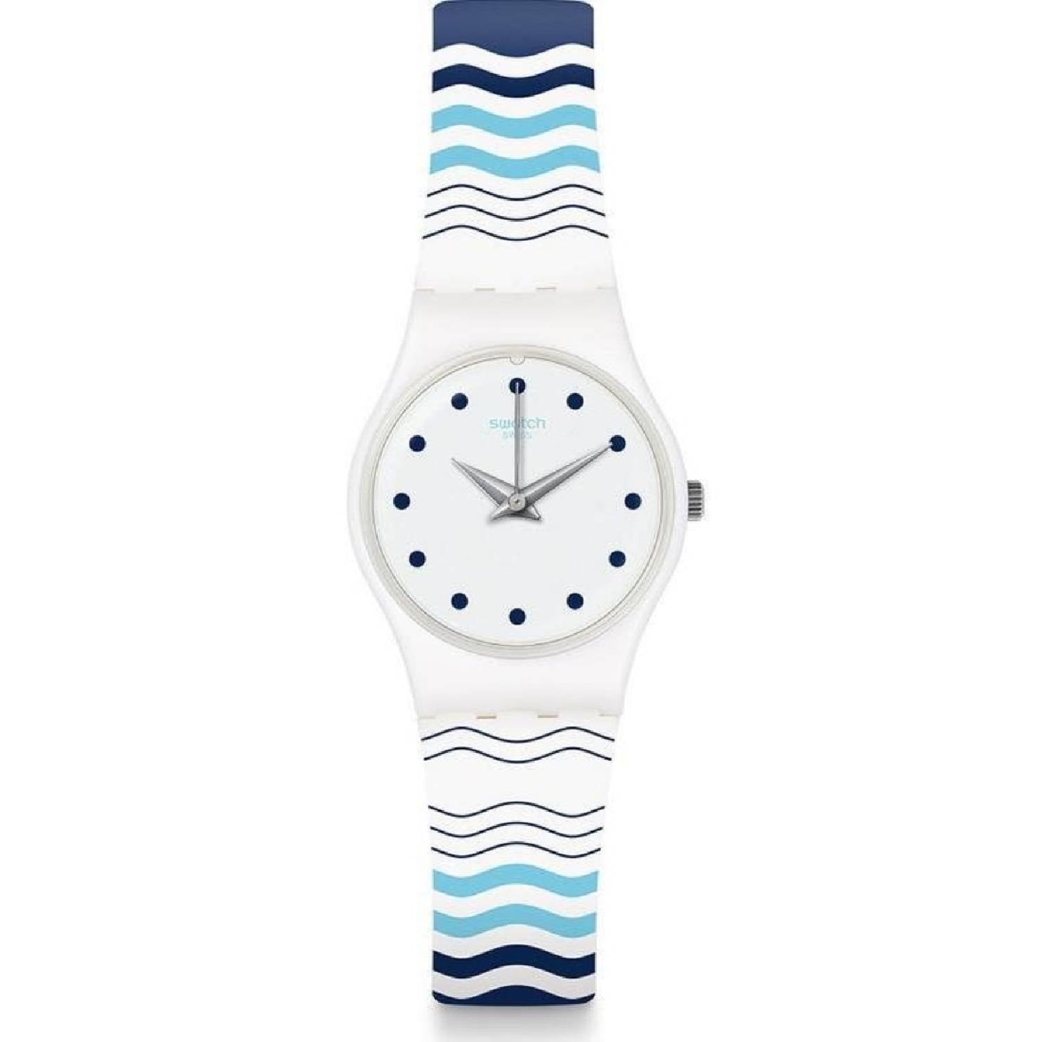 Orologio Donna Bambina Gomma Resina Swatch Quarzo Solo Tempo Bianco Blu LW157