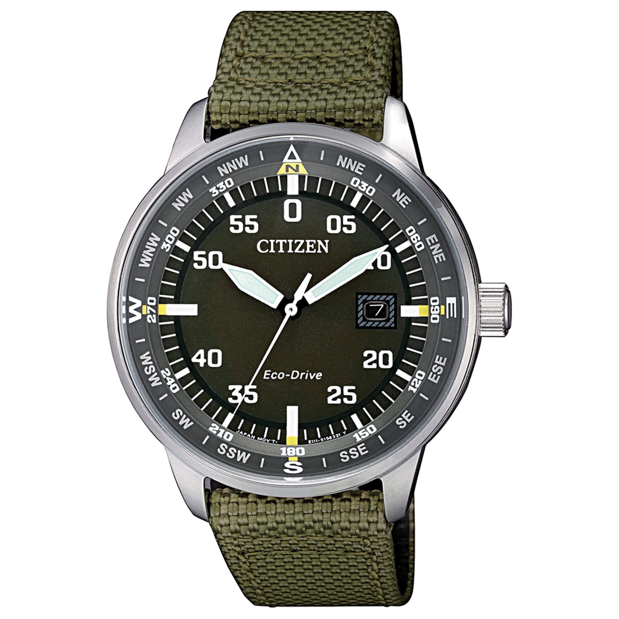 Orologio Uomo Acciaio Citizen Solo Tempo Aviator Eco Drive Datario BM7390-22X