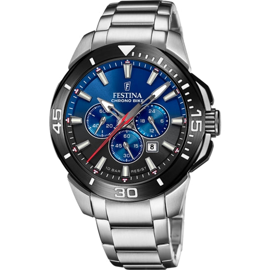 Orologio Uomo Festina Crono Bike Nero Blu Acciaio 10 ATM F206410/C