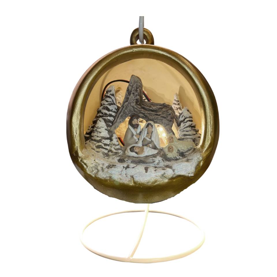 Sfera Di Natale Con Natività Ceramex Led Oro 18 cm 3036.33