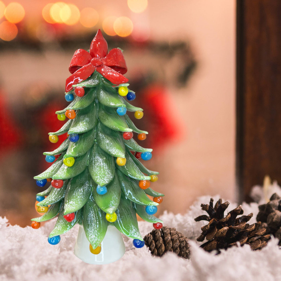 Albero di Natale Innevato Capodimonte Palline Colorate Fiocco 36cm CAP50