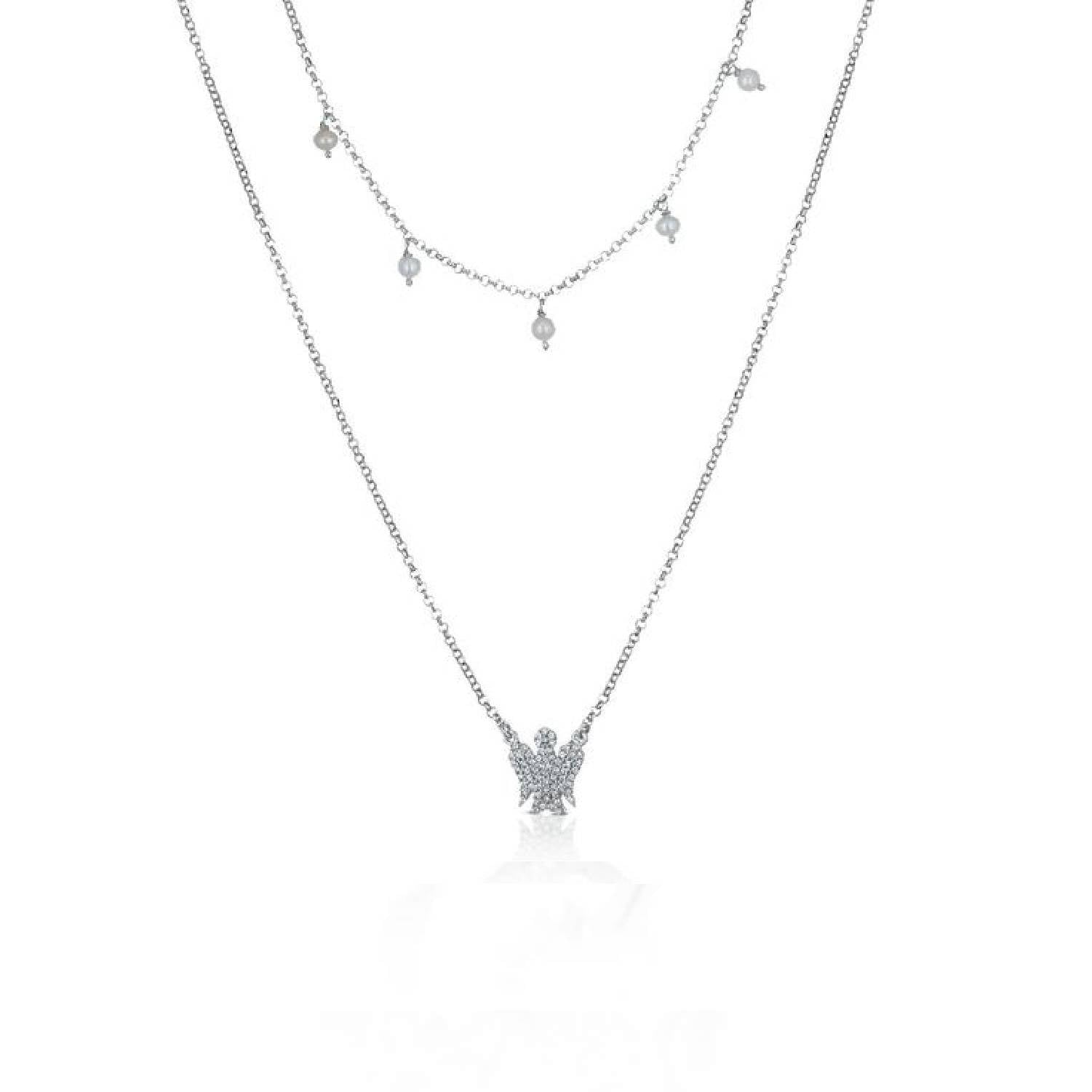 Collana Donna Argento 925 Roberto Giannotti Doppio Filo Angelo Perle Zirconi GIA368