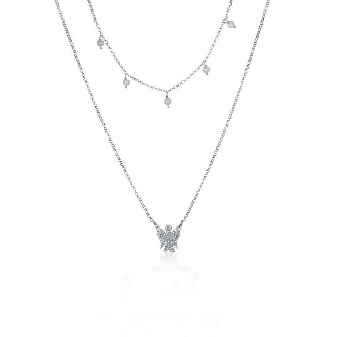 Collana Donna Argento 925 Roberto Giannotti Doppio Filo Angelo Perle Zirconi GIA368