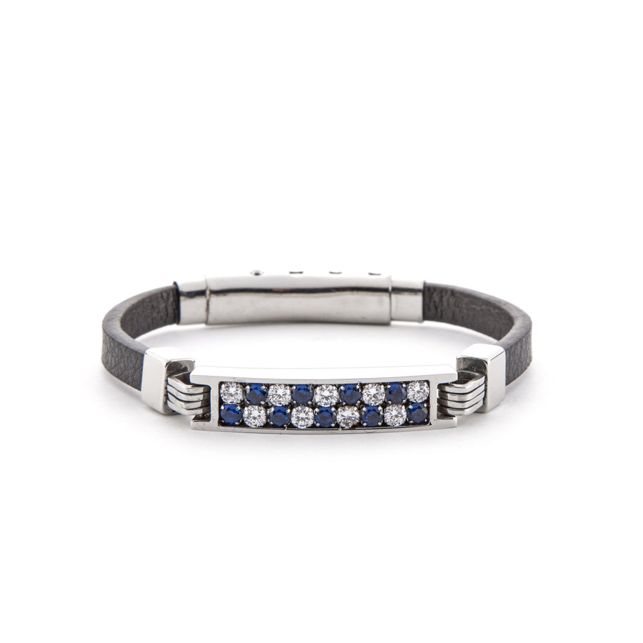 Bracciale Uomo 4US Cesare Paciotti Acciaio Pelle Zirconi Bianchi Blu 4UBR6214
