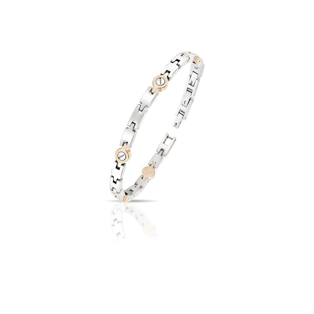 Bracciale Uomo Arkano Semirigido Acciaio Bicolore Rosè Lucido Viti BAC87R