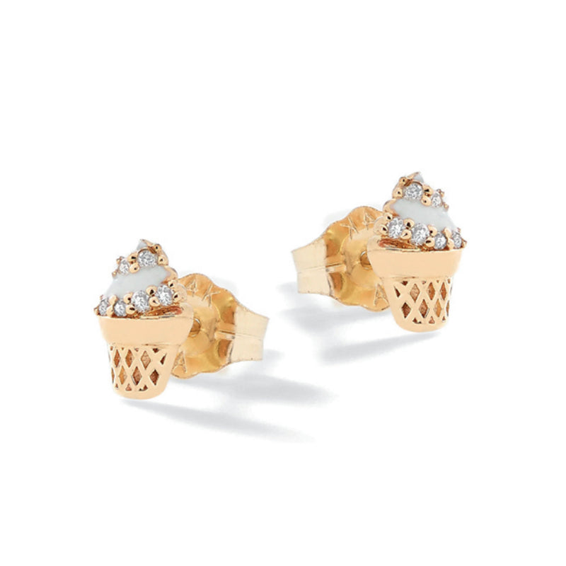 Orecchini Bambina Nanàn Argento Dorato 925 Cono Gelato Smalto Bianco NAN0493