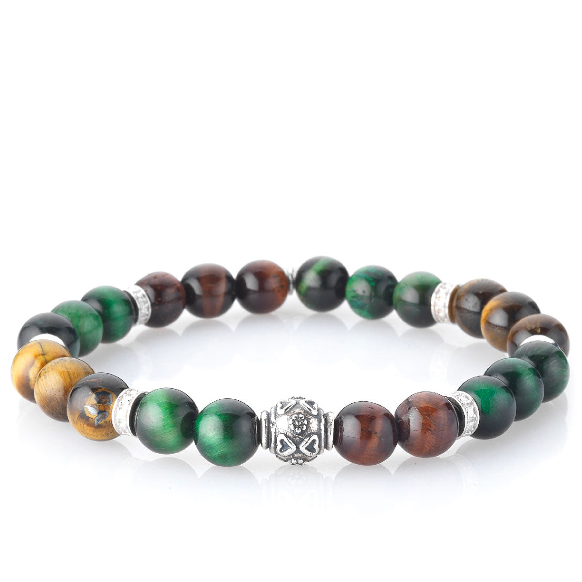 Bracciale Unisex Gerba Argento 925 Elastico Pietre Occhio Di Tigre Verde COD.443