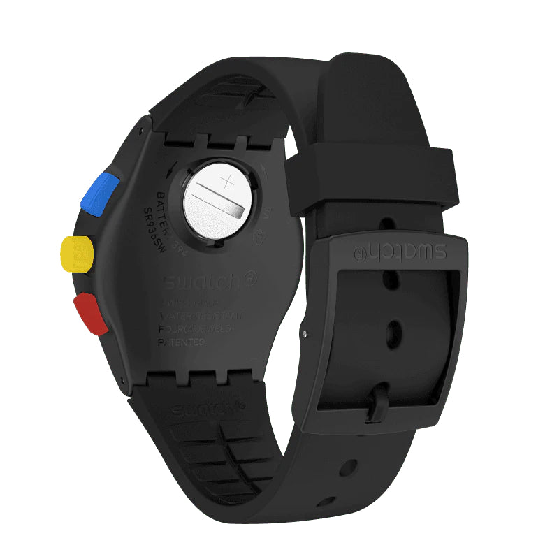 Orologio Uomo Swatch Quarzo Cronografo Data Nero Black One Tasti Colorati SUSB416