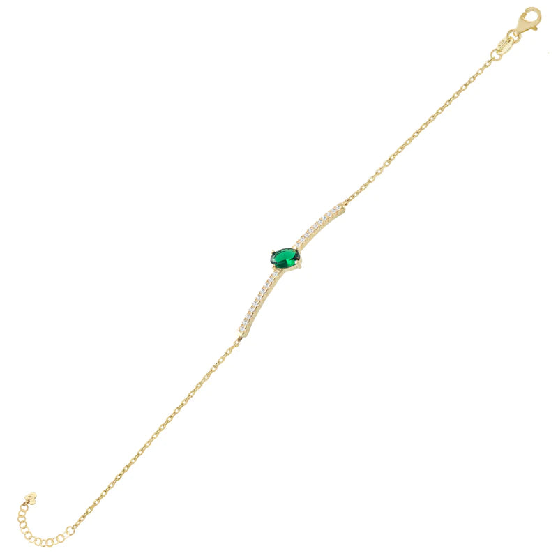 Bracciale Donna Laura P. Argento Dorato 925 Targhetta Zirconi Bianchi Verdi BR0058GBV