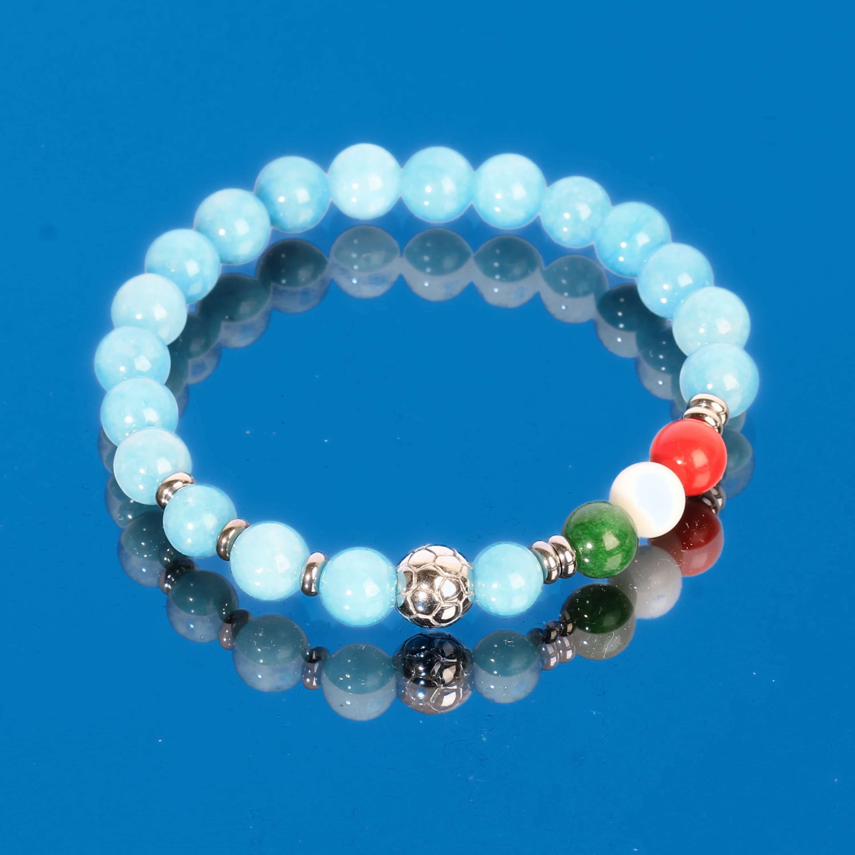 Bracciale Uomo Ivan Basile Acciaio Elastico Azzurro Napoli Tricolore Pallone SQ-L-3