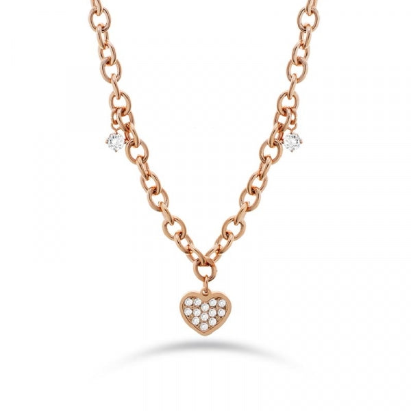 Collana Donna Liu Jo Acciaio Rosè Catena Rollò cuore e punto Luce Zircone Bianco LJ2321