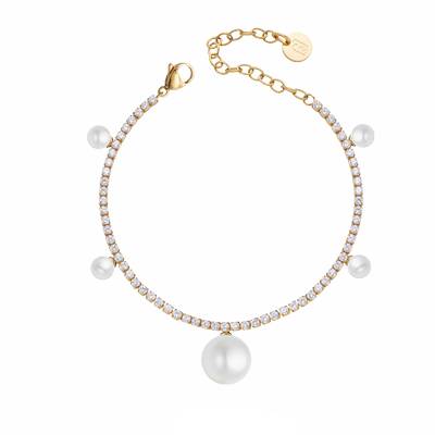 Bracciale Tennis Donna Liu Jo Acciaio Gold Perle Zirconi LJ3022