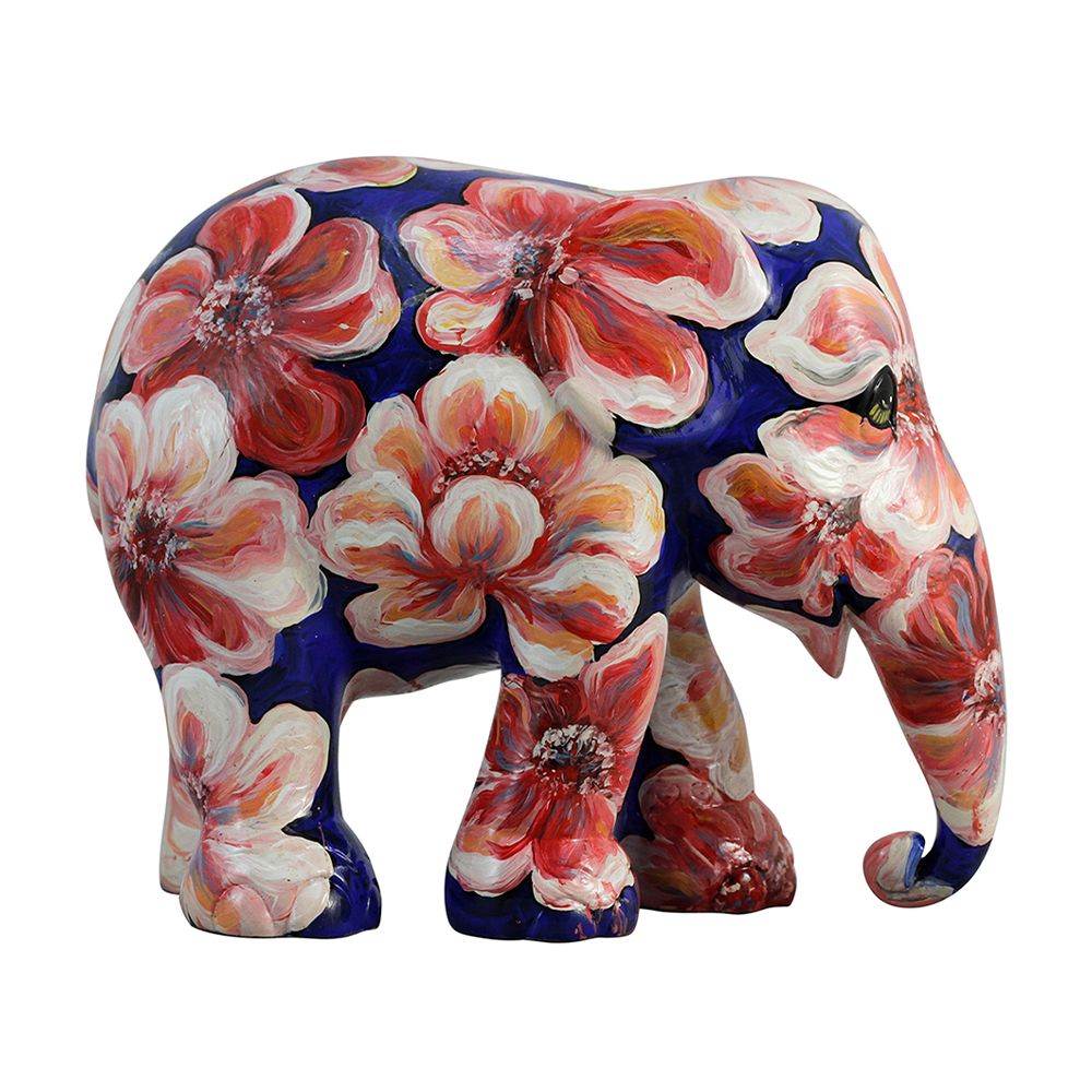 Scultura Elefante Flower Impression 15 cm Resina Dipinto A Mano 8858831230705