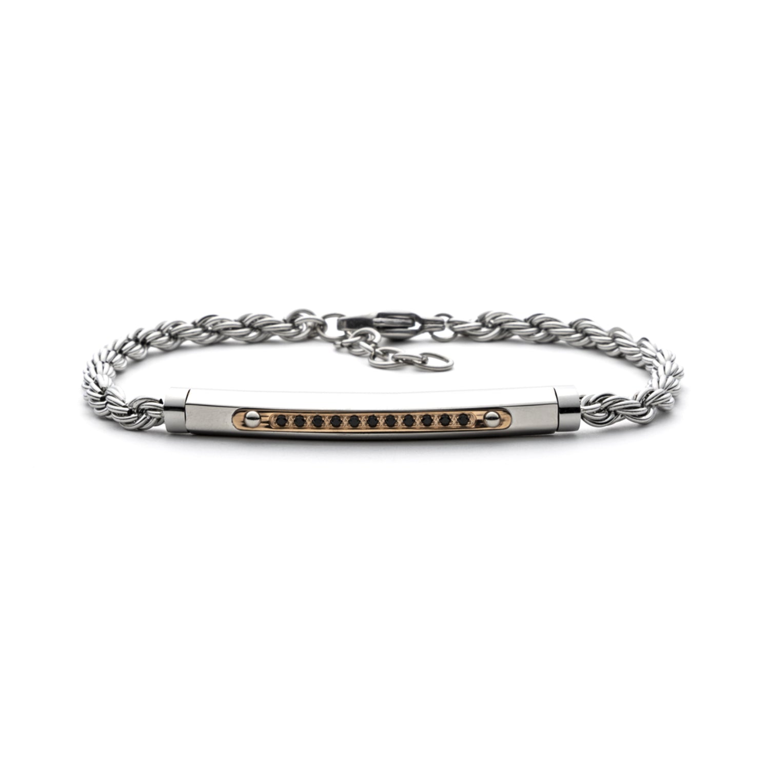 Bracciale Uomo 4US Cesare Paciotti Acciaio Targhetta Rosè Zirconi Neri 4UBR5605