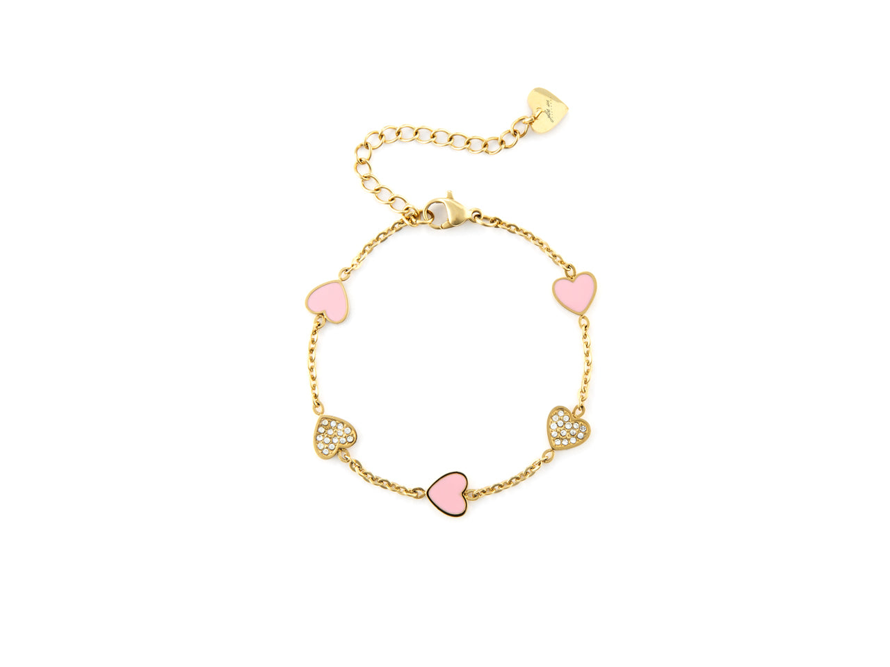Bracciale Donna 4US Cesare Paciotti Acciaio dorato Con Cuori smaltati rosa e pavè  4UBR6606W