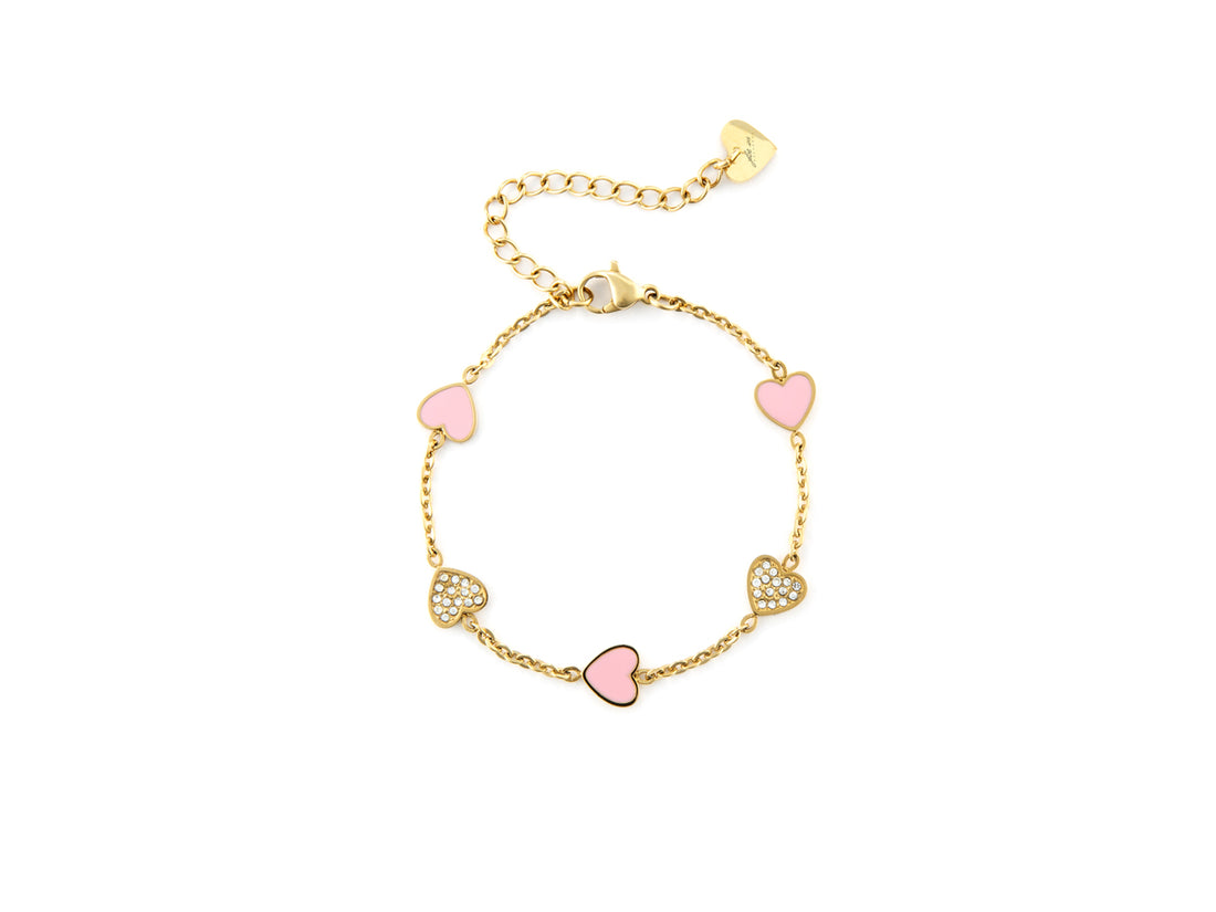 Bracciale Donna 4US Cesare Paciotti Acciaio dorato Con Cuori smaltati rosa e pavè  4UBR6606W