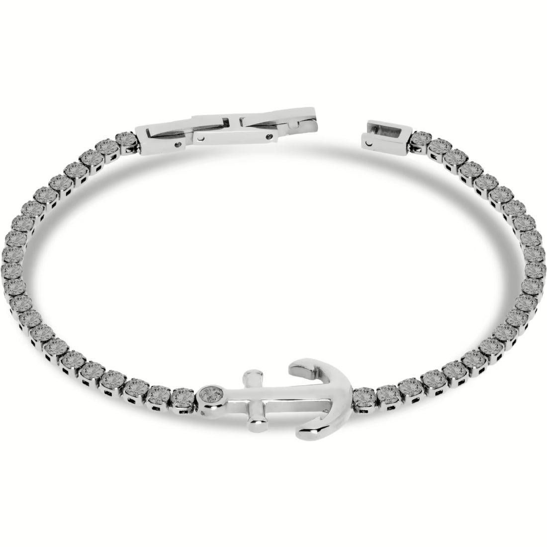 Bracciale Uomo Liu Jo Tennis Acciaio zirconi fumè con ancora centrale MLJ508