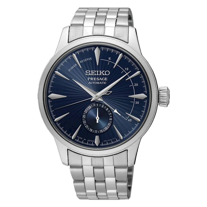 Orologio Uomo Seiko Presage Automatico Power Reserve Data Blue Moon Cocktail Acciaio SSA347J1