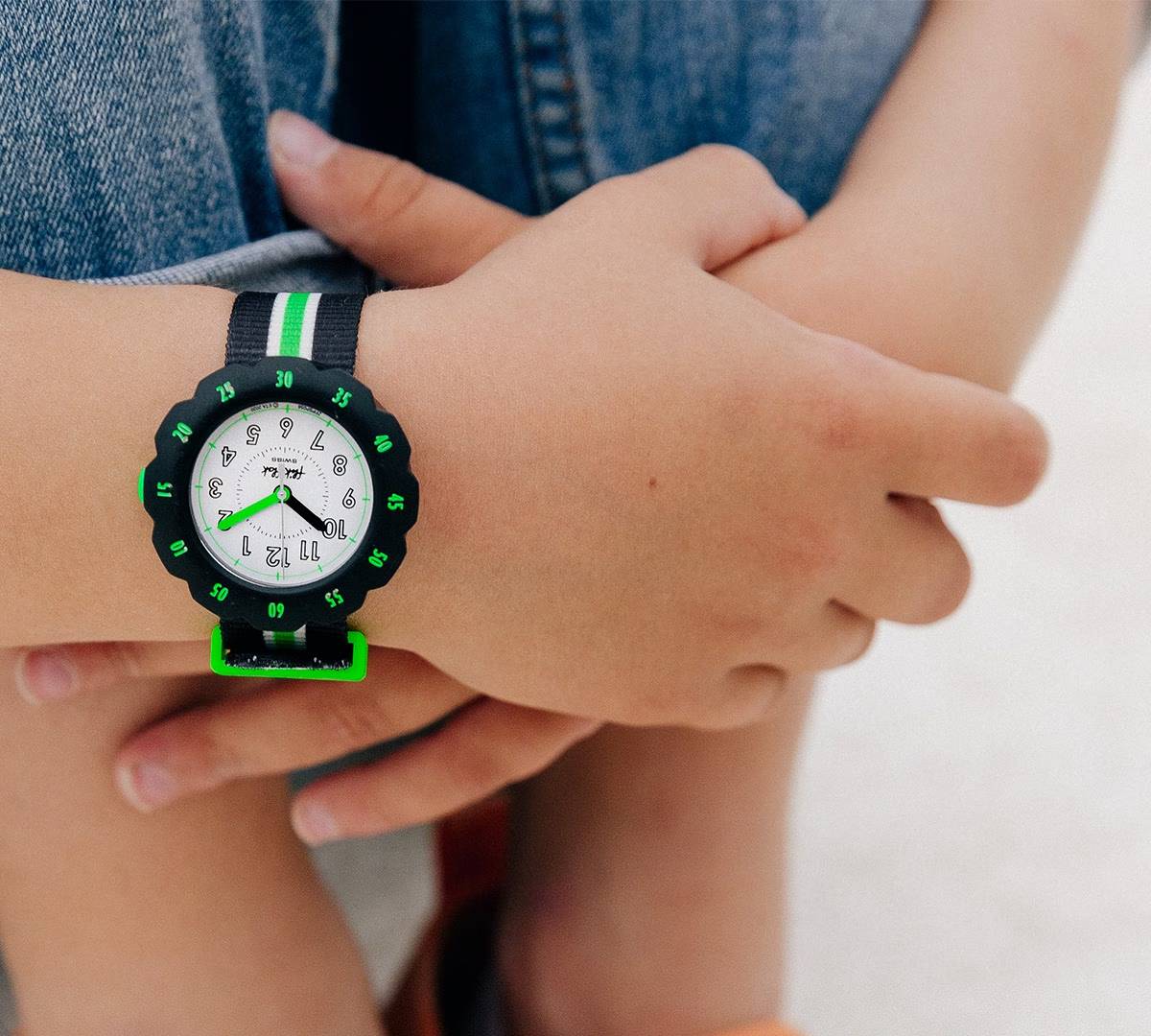 Orologio Bambino Swatch Flik Flak Adrien Quarzo Solo Tempo Nero Verde ZFPSP056
