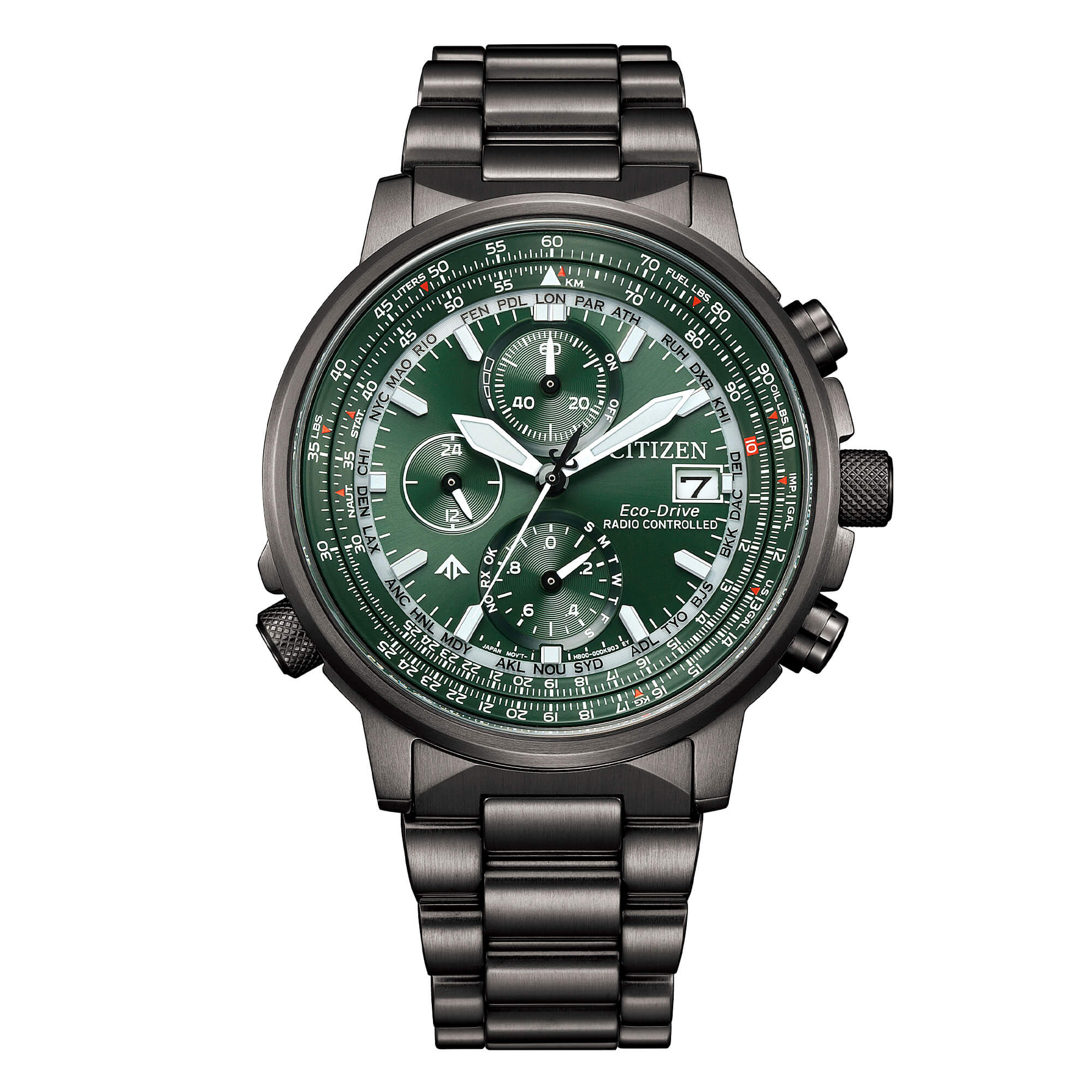 Orologio Uomo Citizen Acciaio Radio Controllato Nero Verde AT8304-57W