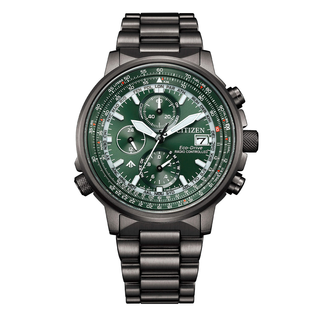 Orologio Uomo Citizen Acciaio Radio Controllato Nero Verde AT8304-57W