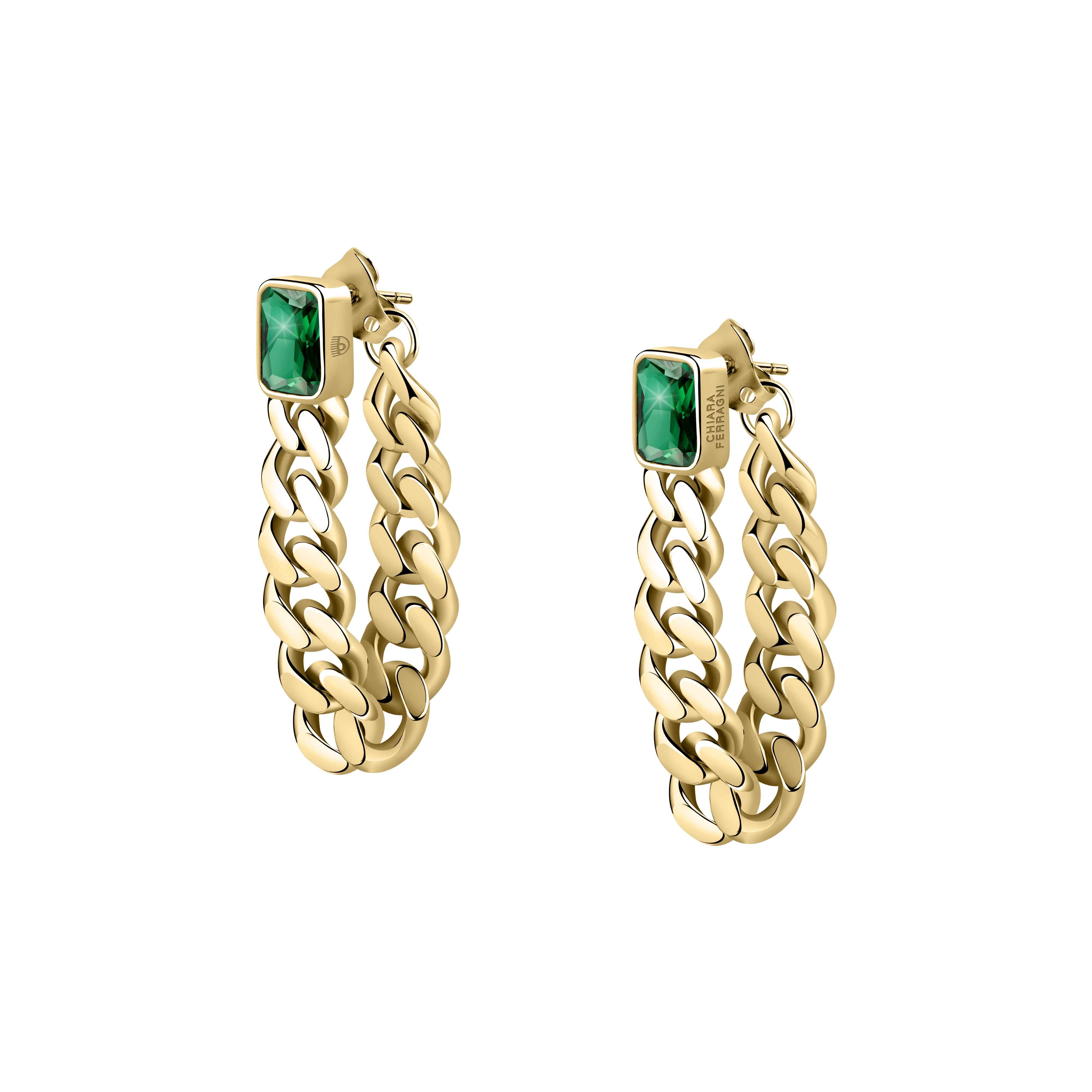 Orecchini Donna Chiara Ferragni Acciaio Dorato Zircone Verde