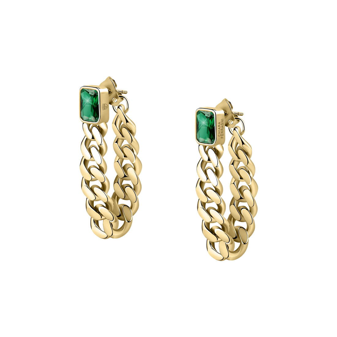 Orecchini Donna Chiara Ferragni Acciaio Dorato Zircone Verde