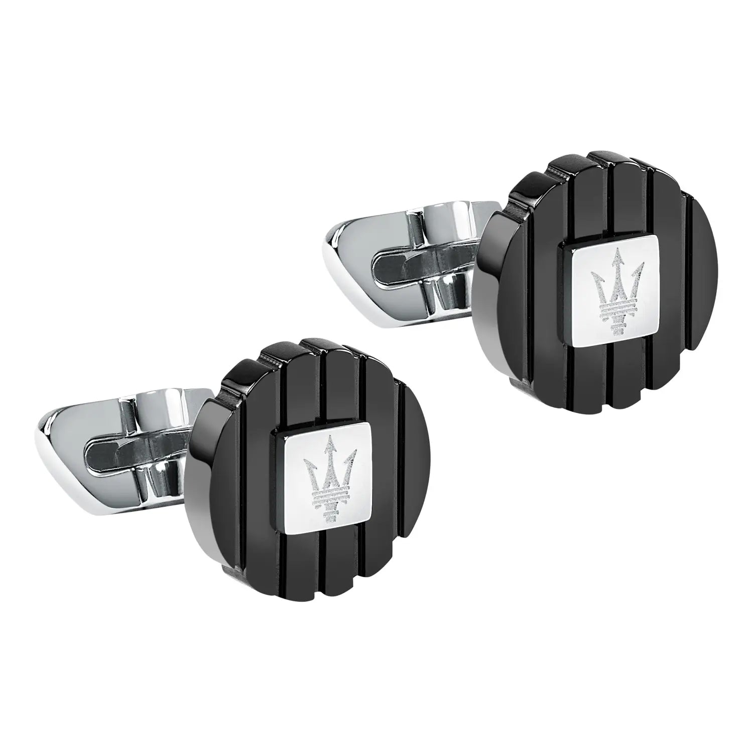 Gemelli Uomo Acciaio Maserati Logo Centrale Lucido Barre Laterali JM5249JD02