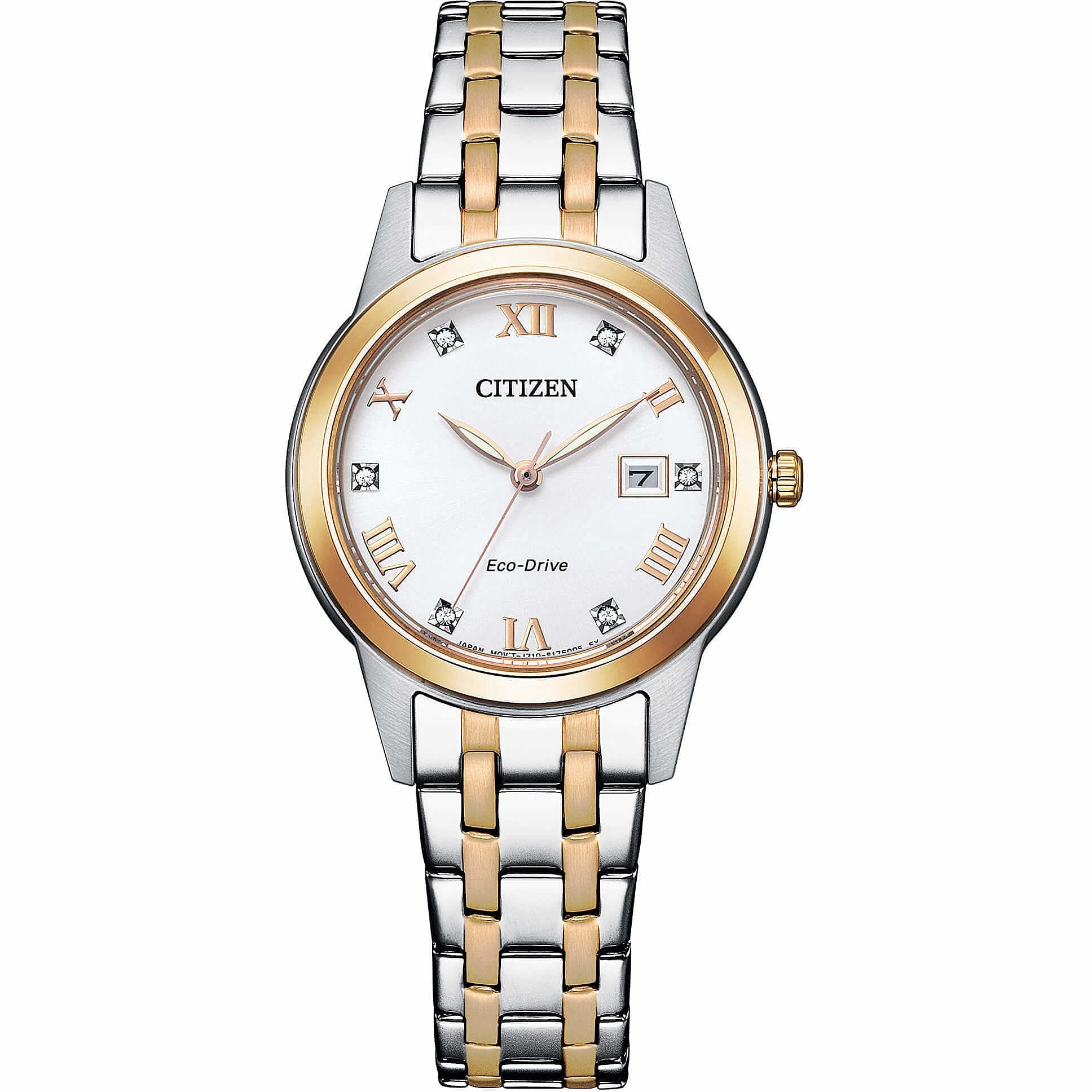 Orologio Donna Citizen Eco Drive Solo Tempo Data Bicolore Zirconi FE1246-85A