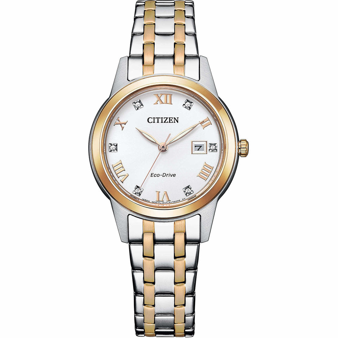 Orologio Donna Citizen Eco Drive Solo Tempo Data Bicolore Zirconi FE1246-85A
