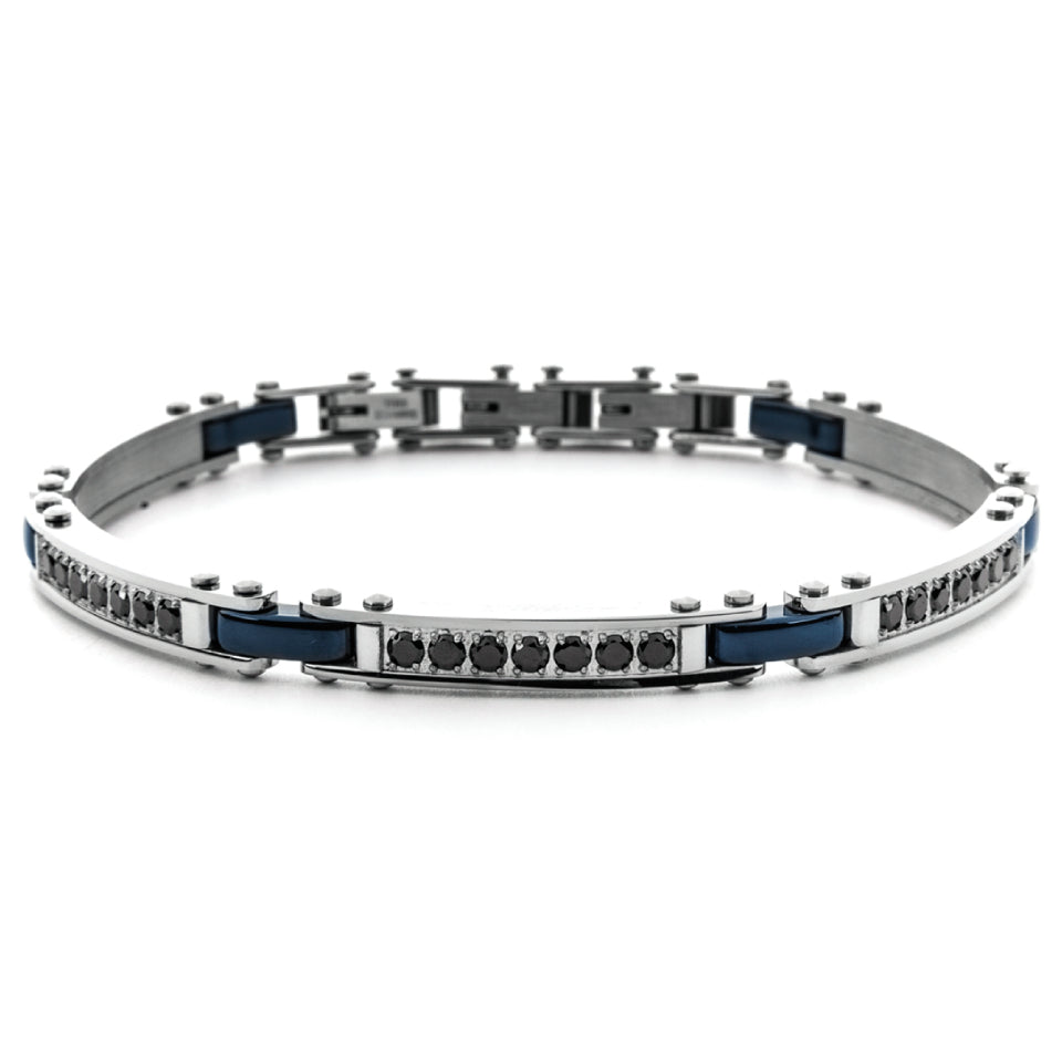 Bracciale 4US Cesare Paciotti Uomo Acciaio Semirigido Zirconi Neri 4UBR7566