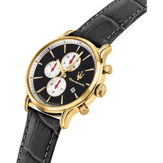 Orologio Uomo Maserati Epoca Slim Nero Acciaio Dorato Pelle Nera Quarzo Cronografo R8871618020