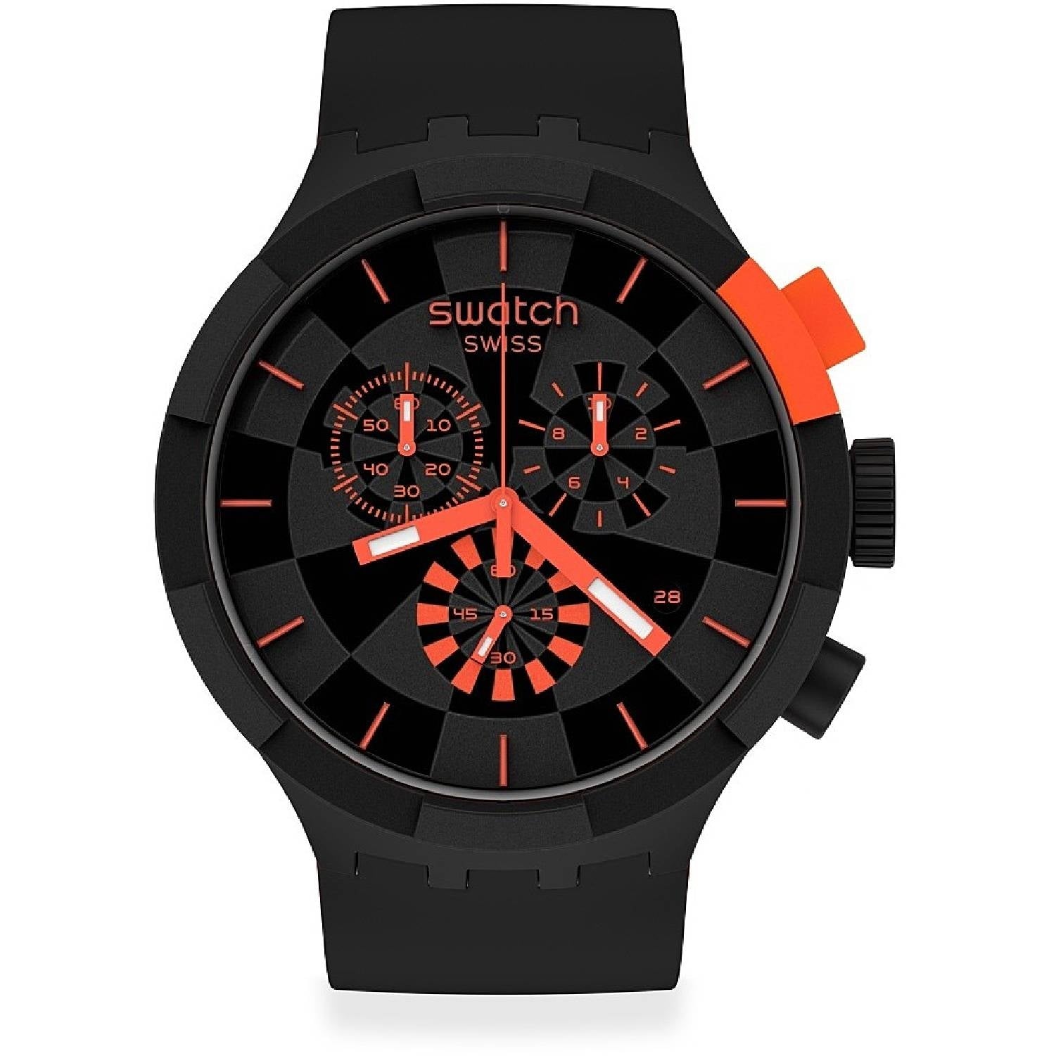 Orologio Uomo Silicone Gomma Swatch Quarzo Big Bold Cronografo Nero SB02B402