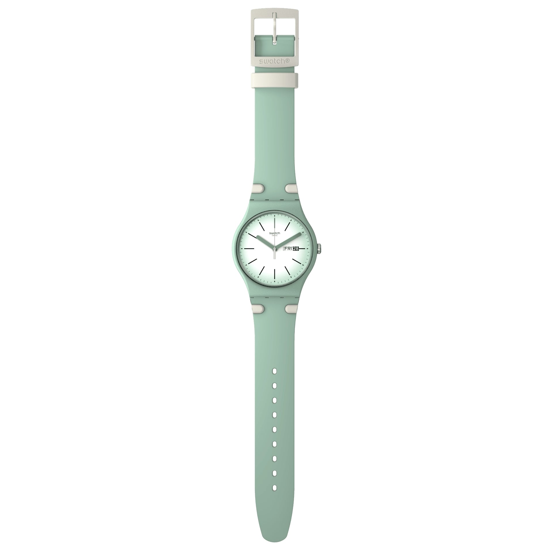 Orologio Uomo Swatch Quarzo Solo Tempo Doppia Data Verde Bianco SUOG712