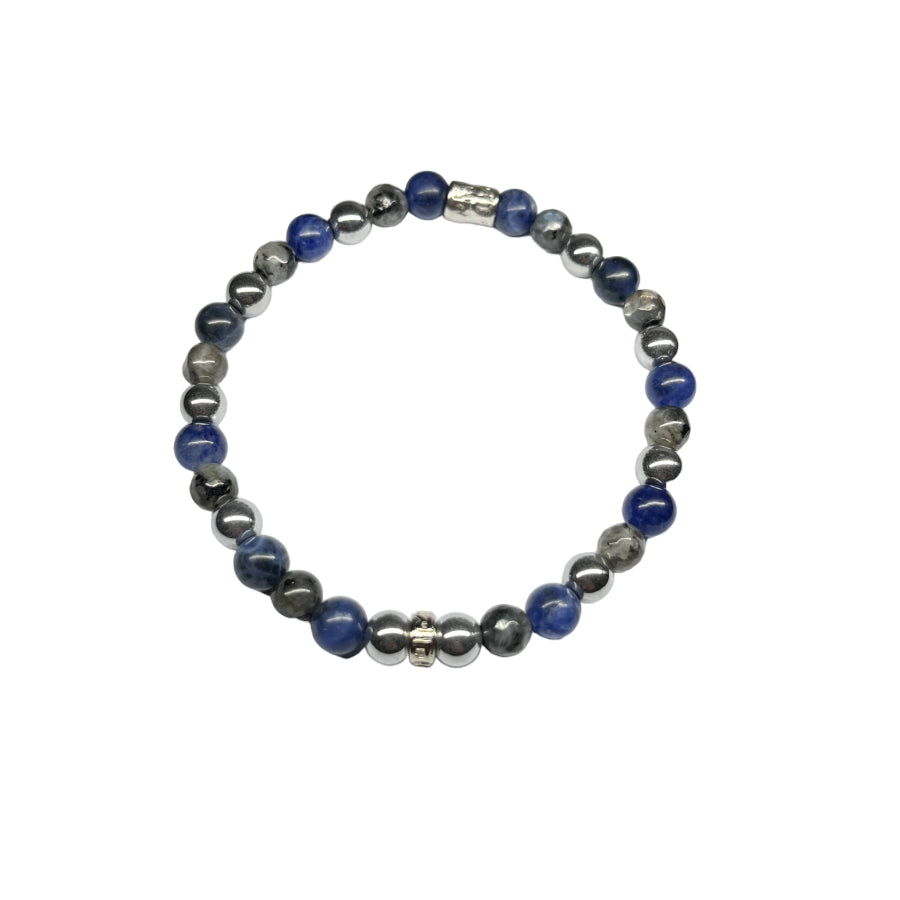 Bracciale Uomo Gerba Argento 925 Pietre Occhio di Tigre Blu Ematite COD.364