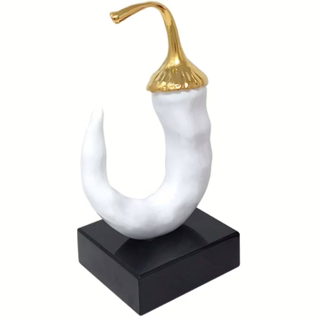 Scultura Peperoncino Bianco Oro Piccolo 12 cm Base Nera BPP0332