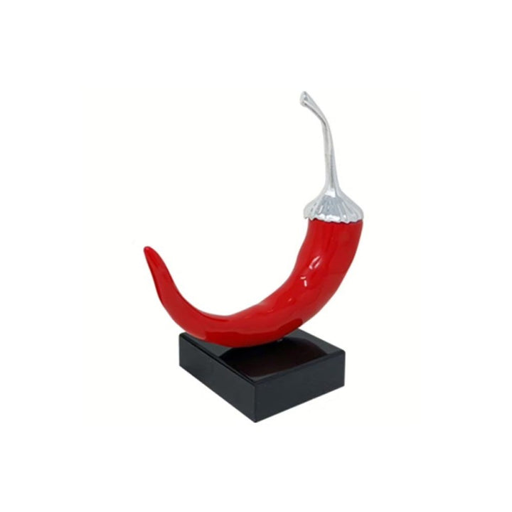 Scultura Peperoncino Rosso Argento Piccolo 25x28 cm Base Nera BPP0333/2