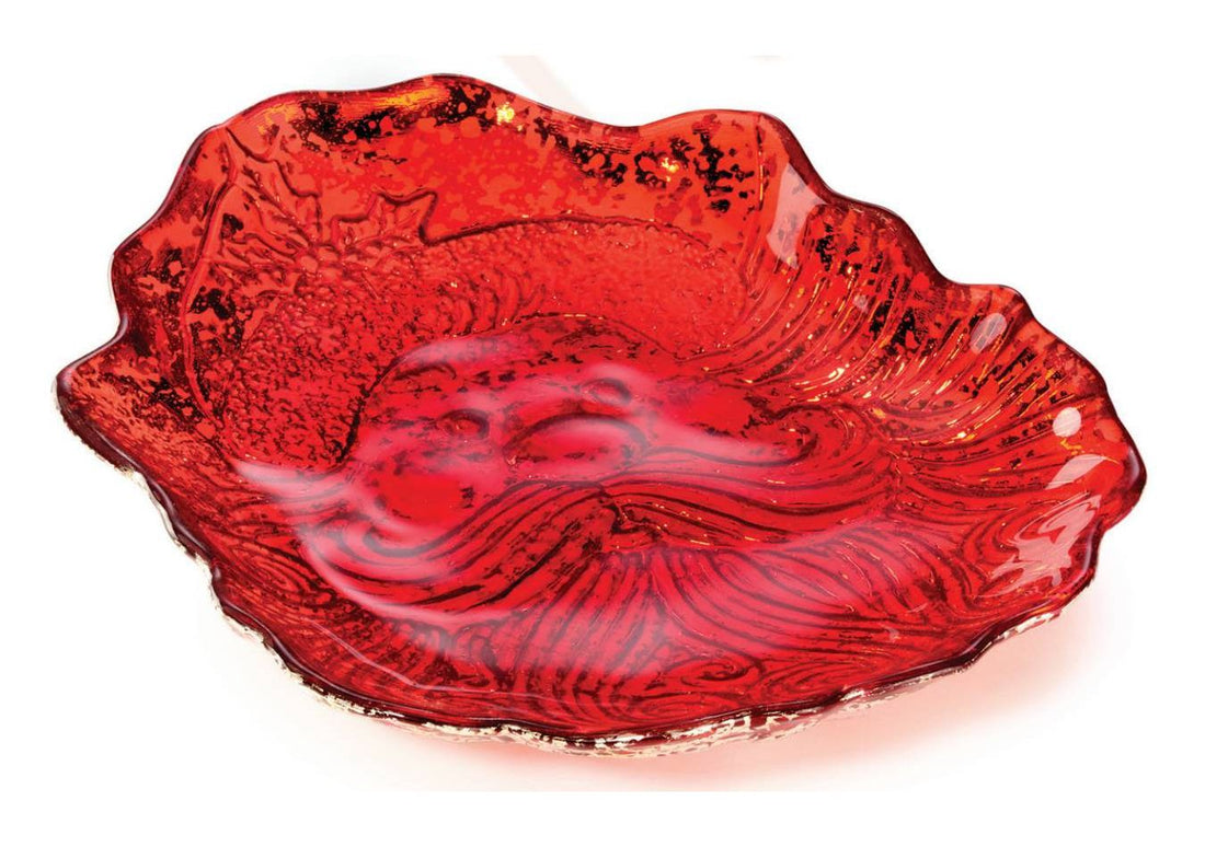 Piatto Centrotavola Vassoio Onlylux Babbo Natale Rosso Santa Foglia Argento OL02748