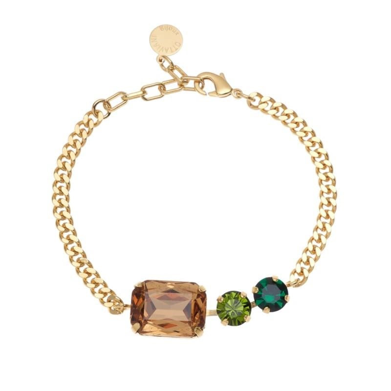 Bracciale Donna Ottaviani Bronzo Dorato Tennis Zirconi ambra e Verdi 501023B
