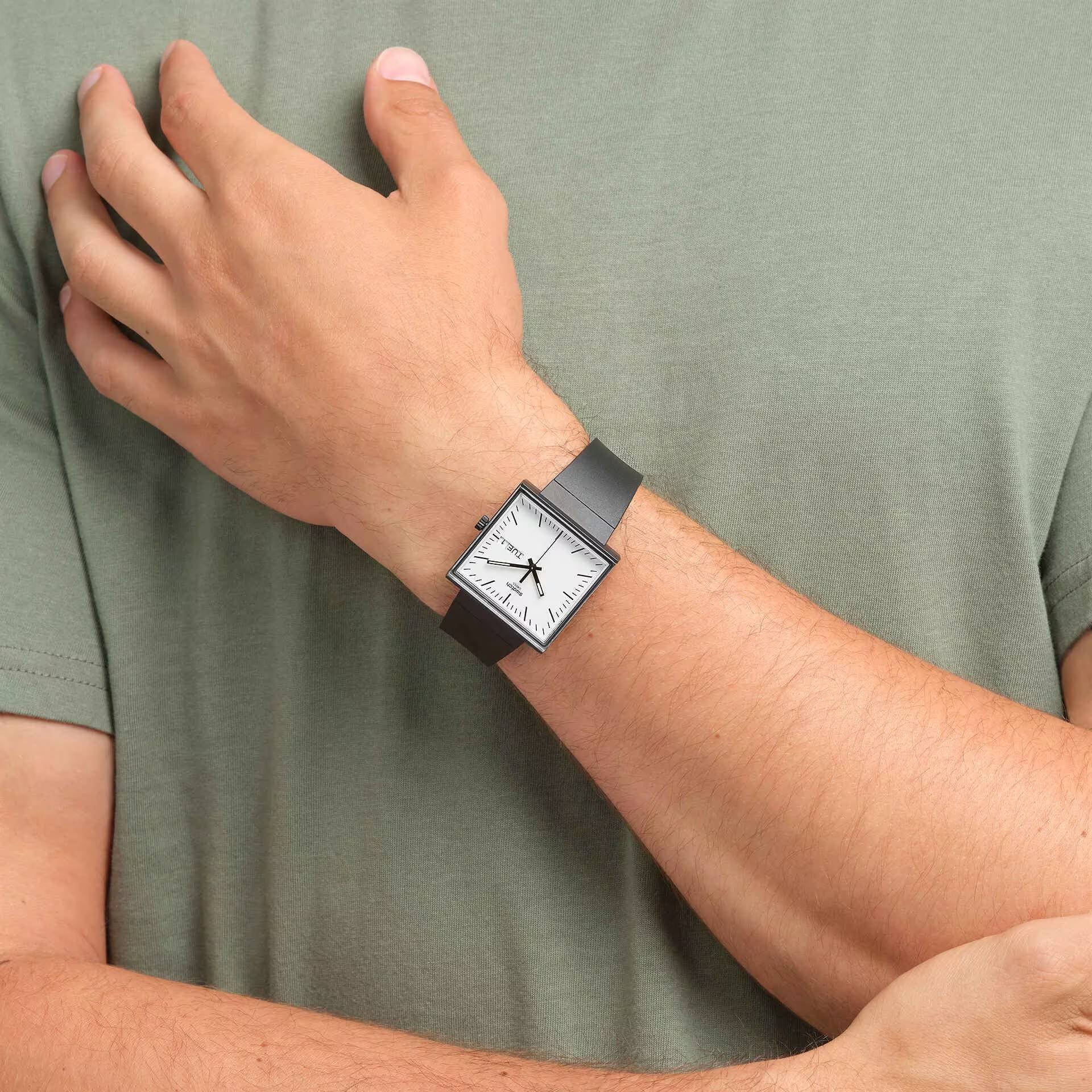 Orologio Unisex Swatch What IF Cassa Quadrata Nero Quarzo Doppia Data SO34B700