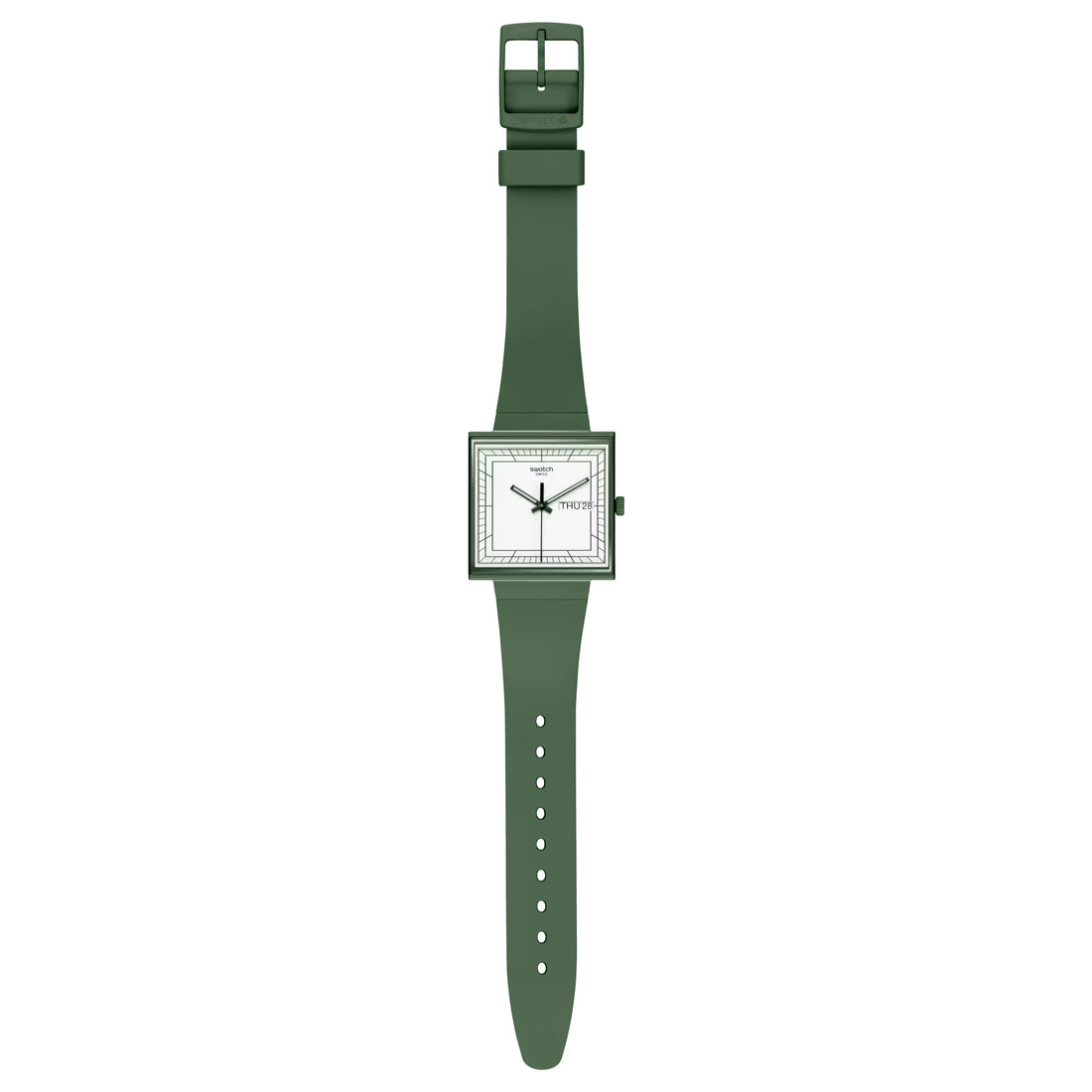 Orologio Unisex Swatch What IF Cassa Quadrata Verde Quarzo Doppia Data SO34G700