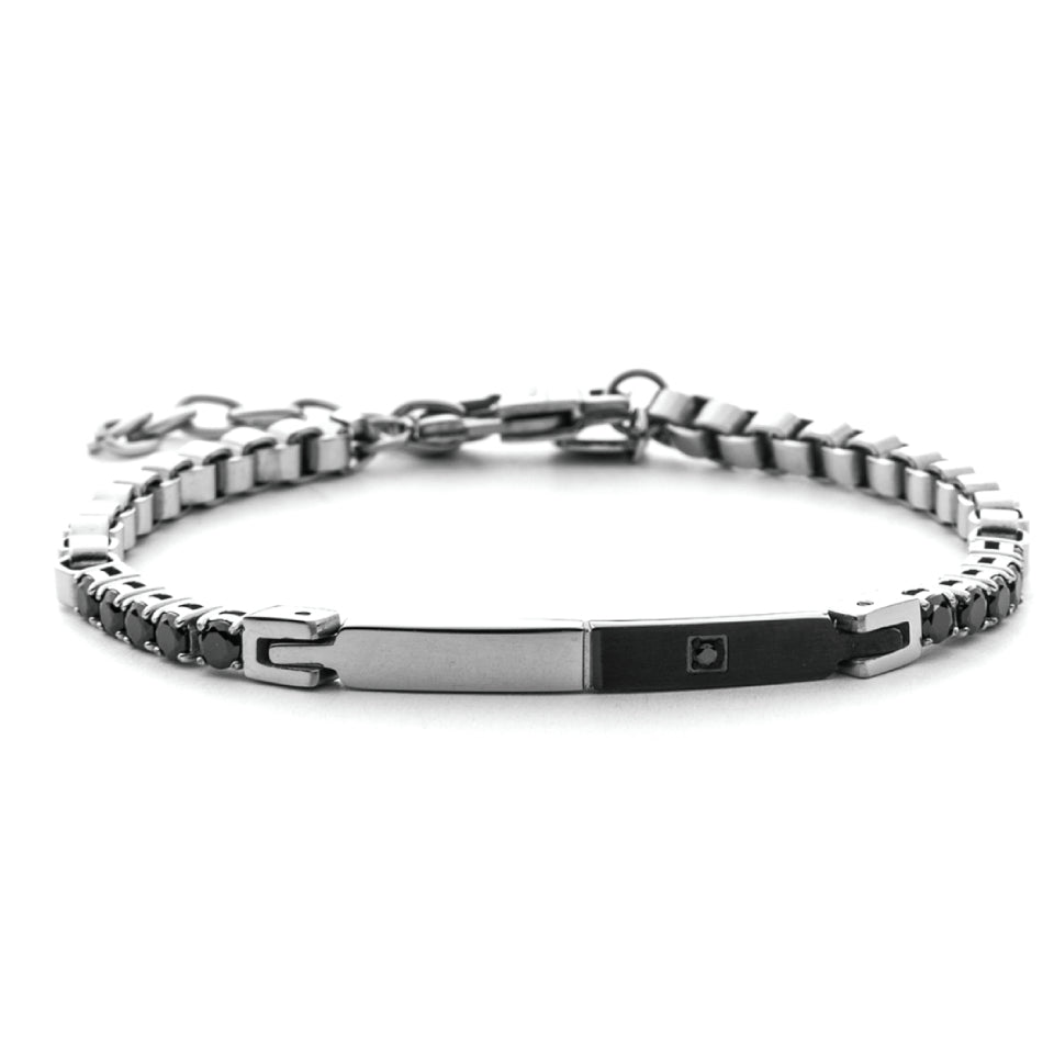 Bracciale 4US Cesare Paciotti Targhetta Acciaio Zircone Nero 4UBR7550