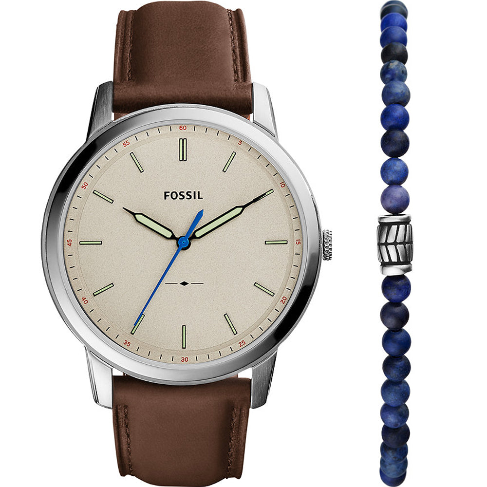 Orologio Uomo Fossil Set Bracciale Acciaio Pelle Quarzo Solo Tempo FS5966SET
