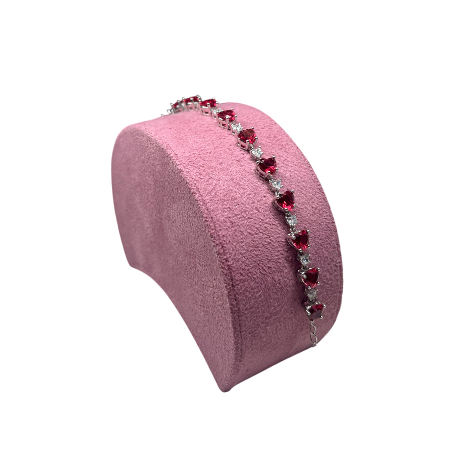 Bracciale Donna Re Mida Tennis Argento 925 Zirconi Cuori Rossi Tennis-47