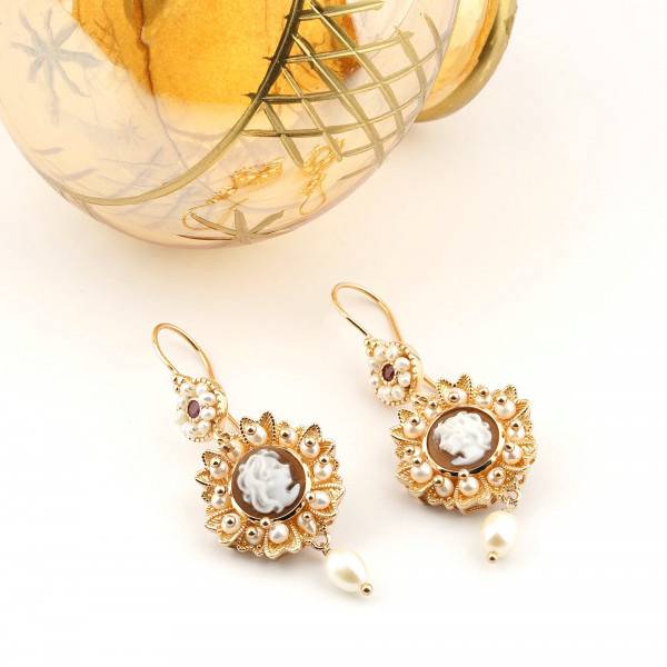 Orecchini Donna Cameo Italiano "Anastasia" Argento Dorato 925 O913-G