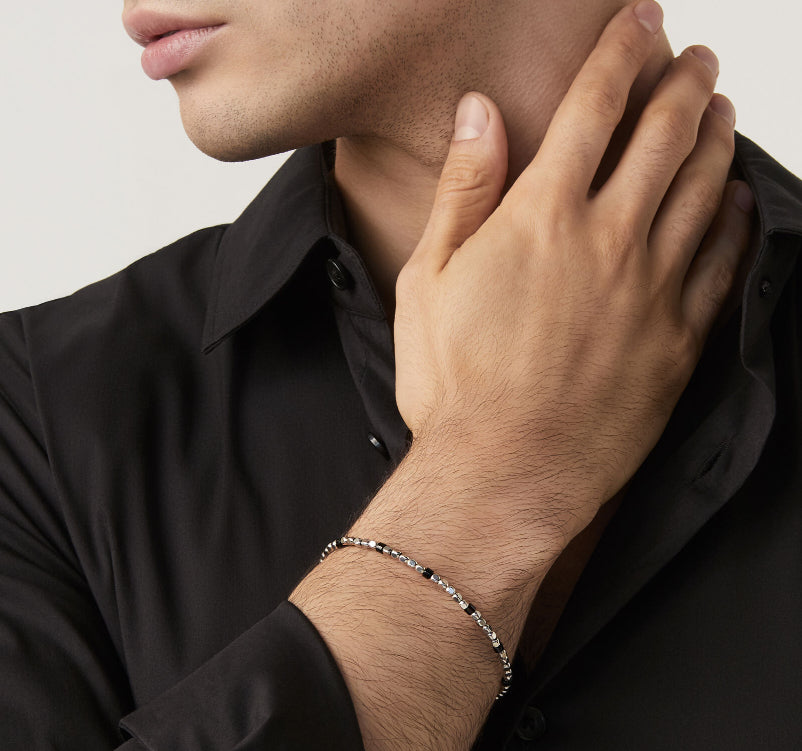 Bracciale Uomo Giovanni Raspini Argento 925 Biglie Nodini Lucidi Onice Nero 11648