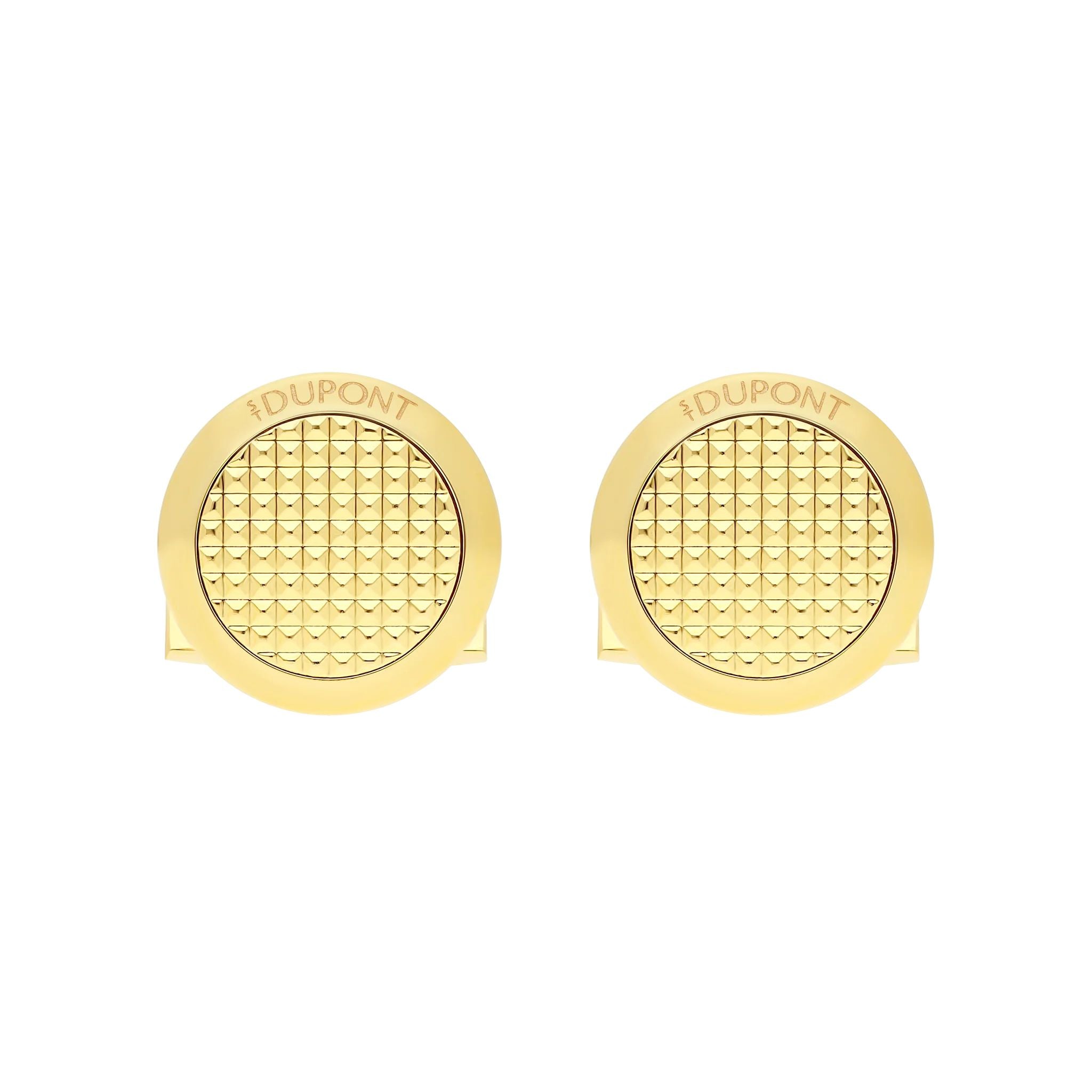 Gemelli Uomo Dupont Acciaio Dorato Rotondi Guillochè Punta Di Diamante 005856
